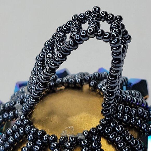 Blue Sparkling Crystal Ring Bicone Beads Cluster Ring Glitter Stretch Ring - Picture 8 of 12